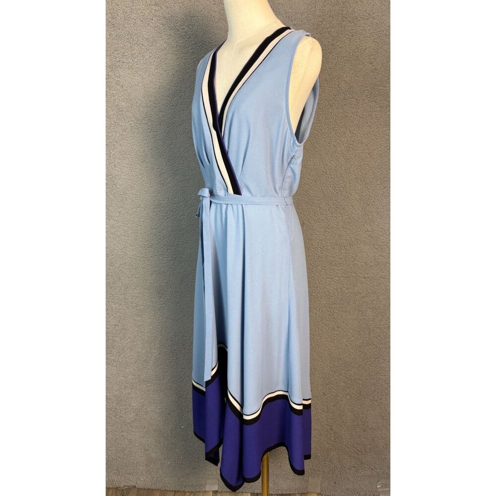 Beige By Eci Women's V-Neck Sleeveless Midi Dress Blue Size 8 Pre-Owned - Picture 4 of 8
